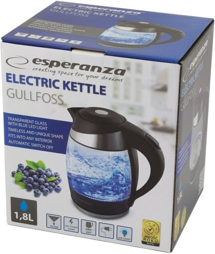 ESPERANZA ELECTRIC GLASS KETTLE WITH LED GULLFOSS 1.8L ჩაიდანი - Image 3