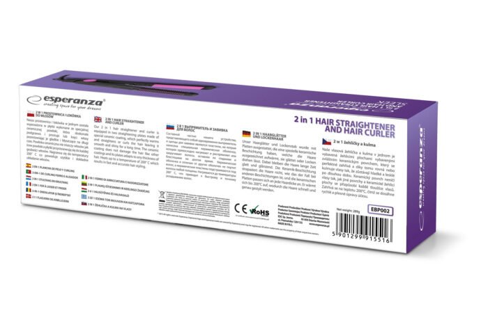 ESPERANZA HAIR STRAIGHTENER WITH CURLER 2 IN 1 თმის დასახვევი და გასასწორებელი - Image 4