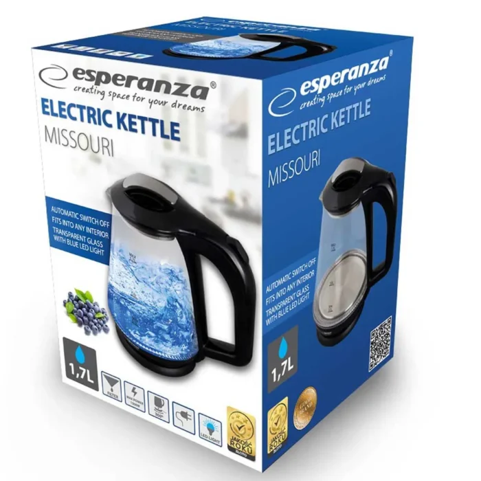 ESPERANZA ELECTRIC KETTLE GLASS WITH LED LIGHT MISSOURI ელექტრო ჩაიდანი